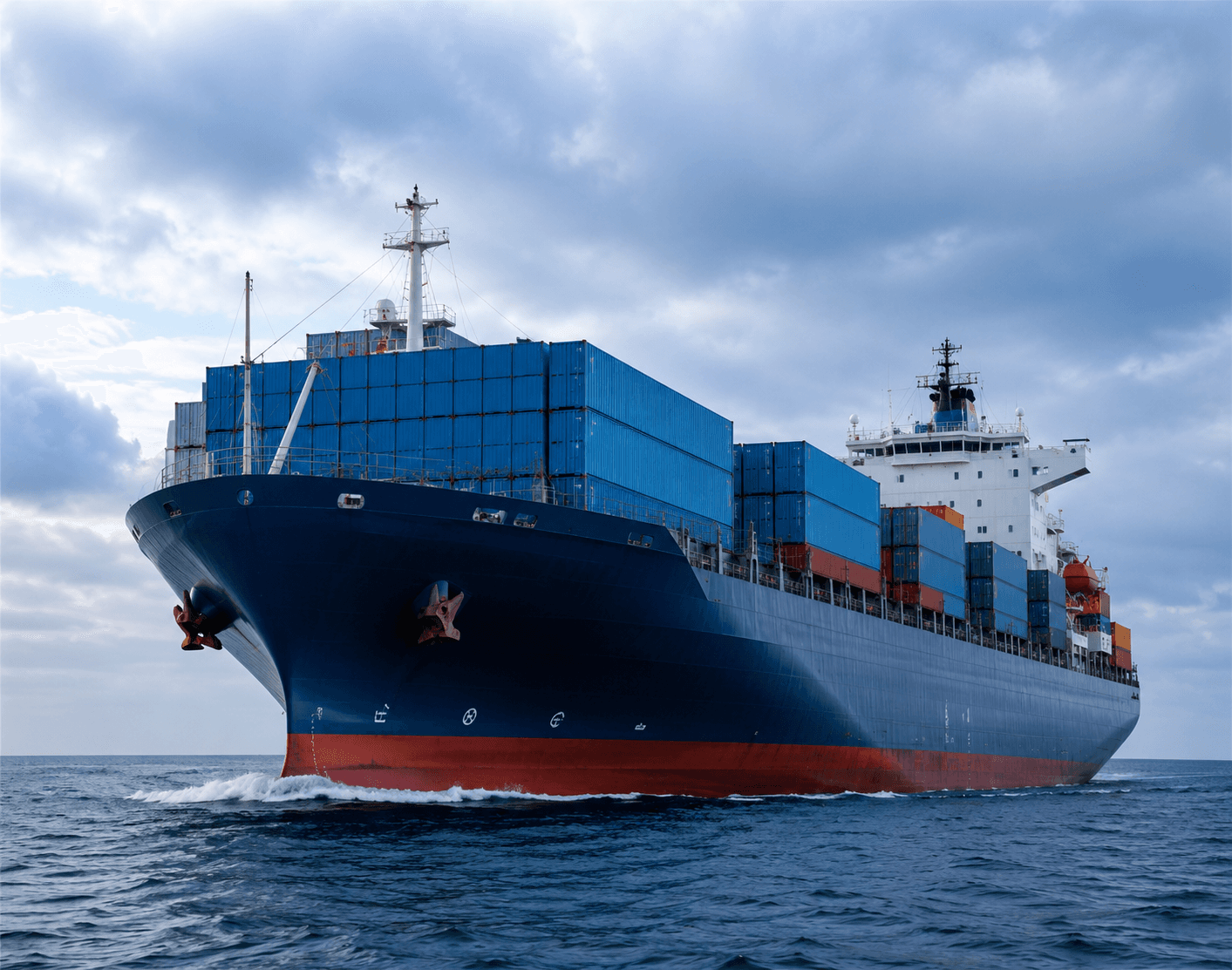 Container ship at port — hydrogen-powered maritime logistics.