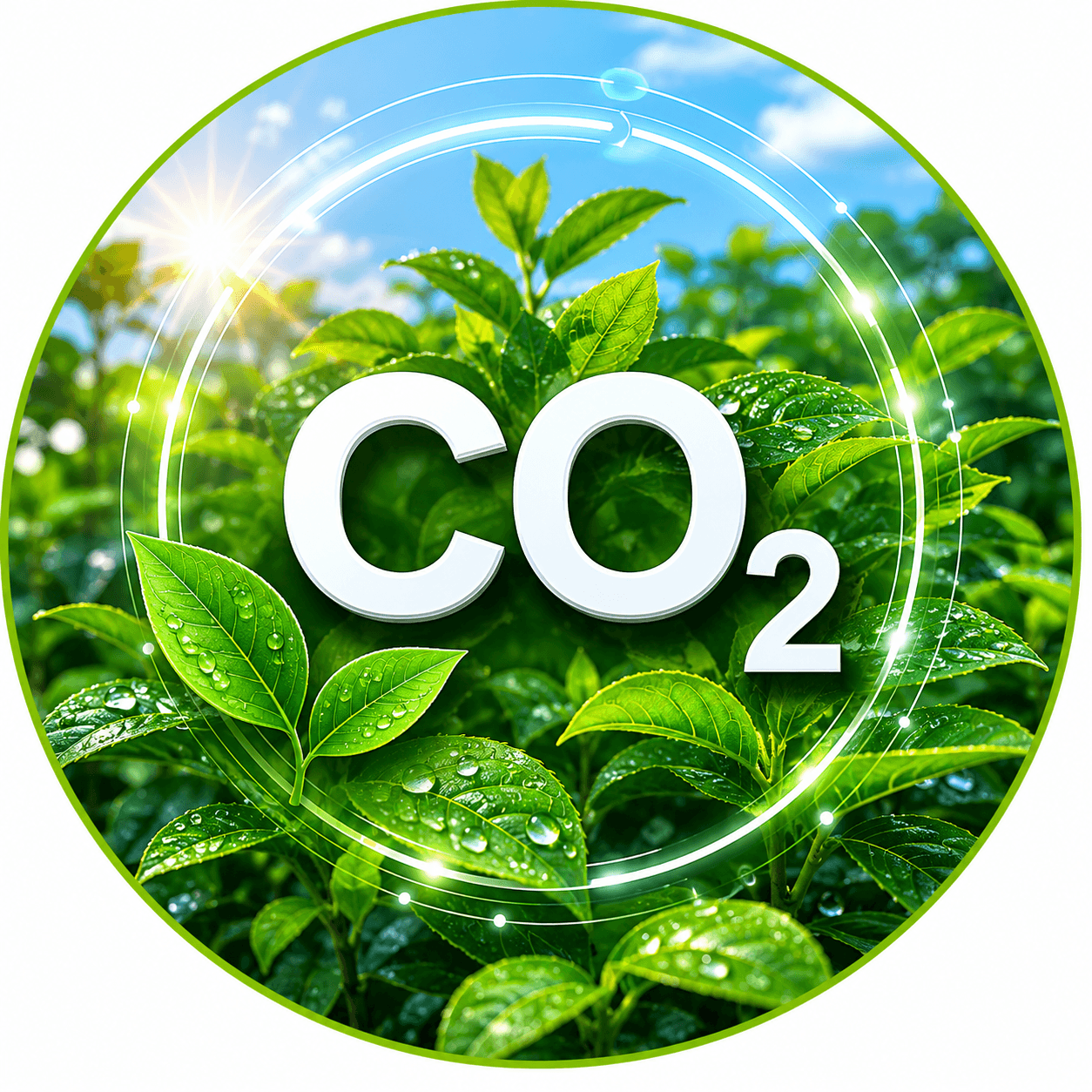 Forest canopy overlaid with CO2 symbol representing carbon-credit revenue.